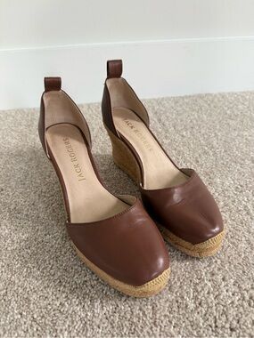 Jack Rogers Brown Leather Espadrille Wedge Pumps